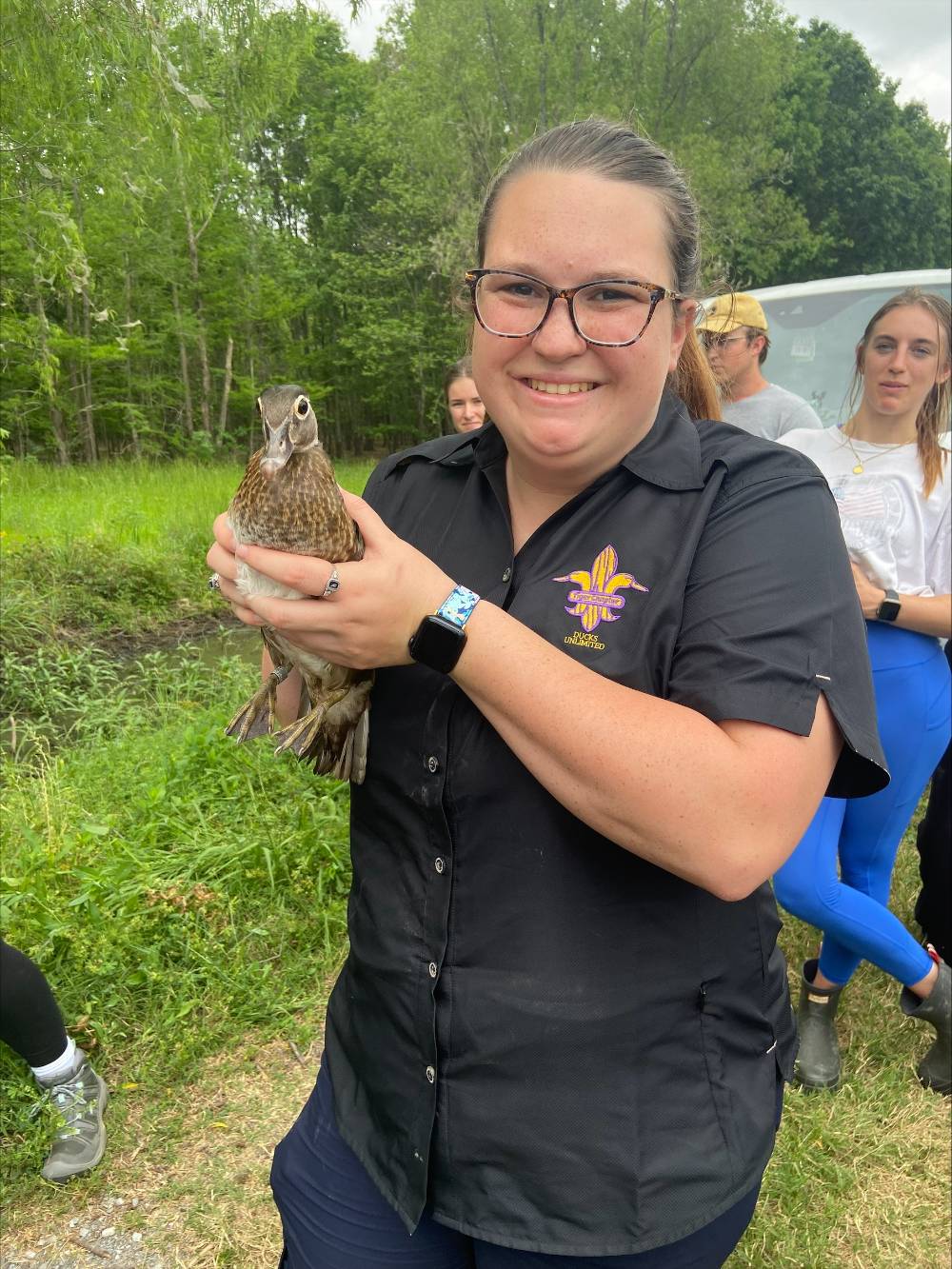 Janice Pearson poses with a duck Janice Pearson poses with a duck