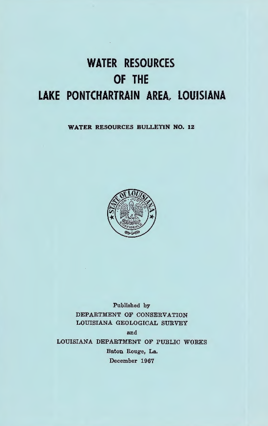 Water Resources of the Lake Pontchartrain Area, Louisiana.