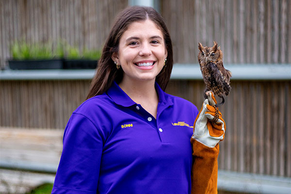Sonni Tarver with screech owl